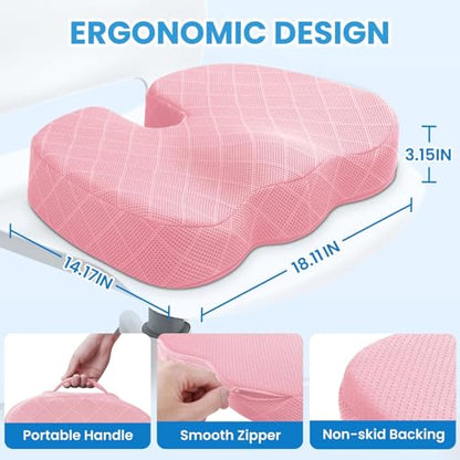 TushGuard Seat Cushion, Memory Foam Office Chair Cushion - Pink, Large - color: Pink, size: Large