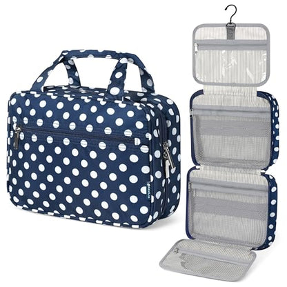 PAVILIA Hanging Toiletry Bag for Women, Portable Makeup Organizer, Navy Dot - color: Navy Polka Dot