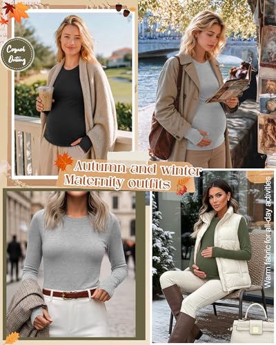 Oakgarden 3 Pack Womens Maternity Thermal Long Sleeve Shirts - color: Army Green, Light Gray, Black, size: X-Large