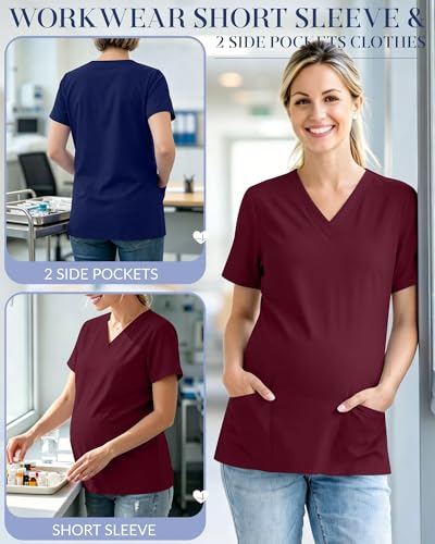 Neer 2 Pack Maternity Scrub Top for Women - color: Wine Red, Navy Blue, size: X-Large