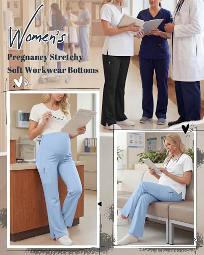 2 Pack Women's Maternity Wide Leg Cargo Scrub Pants - color: Black, Light Gray Blue, size: XX-Large
