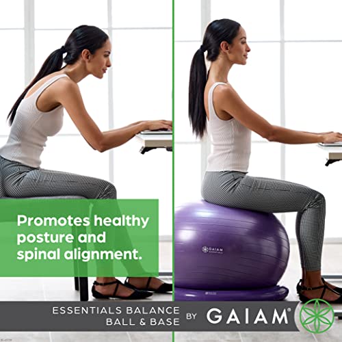 Gaiam Essentials Balance Ball & Base Kit, Yoga Ball Chair, Exercise Ball with Inflatable Ring Base for Home or Office Desk, Includes Air Pump - color: Grey
