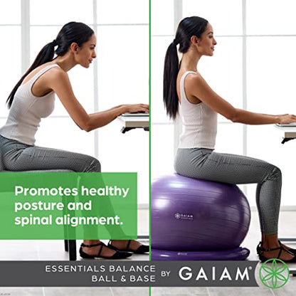 Gaiam Essentials Balance Ball & Base Kit, Yoga Ball Chair, Exercise Ball with Inflatable Ring Base for Home or Office Desk, Includes Air Pump - color: Grey