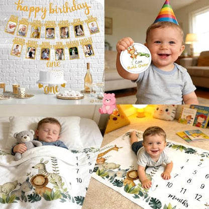 Baby Boy Monthly Milestone Blanket Set 60"x40" Photo Backdrop