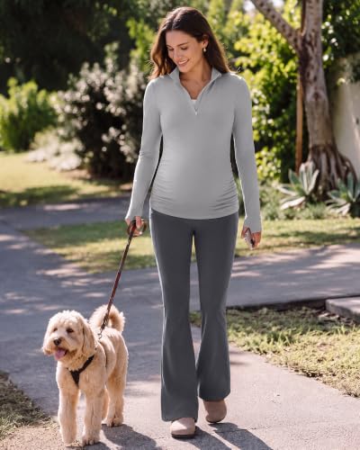 G4Free Lightbreeze Maternity Shirts Long Sleeve Quarter Zip Pregnancy Top - color: Gray, size: Medium