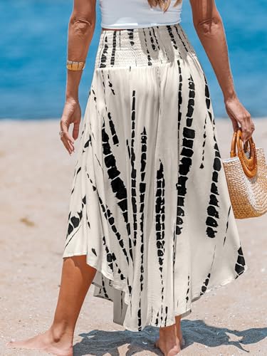 CUPSHE Women's Smocked High Waist Irregular Hem Beach Midi Skirt - color: Black Floral, size: Large