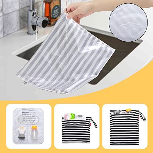 Damero Breast Pump Parts Bag with Place Mat, Black Strips - color: Black Strips