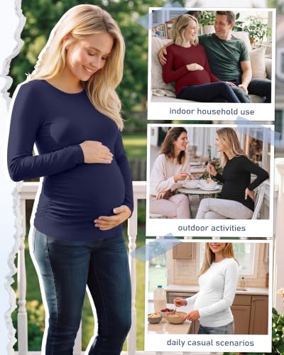 Locoowai 4 Pack Long Sleeve Maternity Underscrub Tops for Nurses - color: Black, White, Navy Blue, Wine Red, size: Large