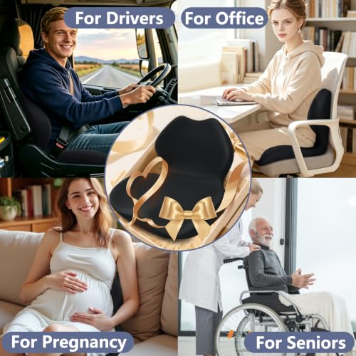 Memory Foam Car Seat Cushion with Lumbar Support Pillow,Driver Seat Cushion - color: Black