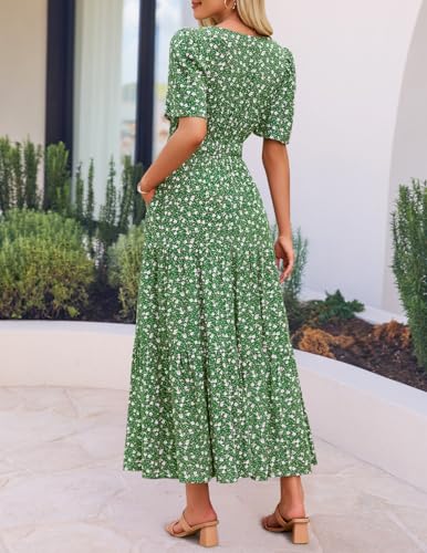 ZESICA Women's 2026 Summer Floral Boho A Line Maxi Dresses - color: Green, size: XX-Large