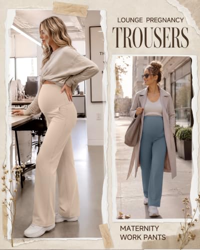 3 Pack Women's Maternity Yoga Pants with Pockets - color: Apricot, Slate Blue, Black, size: Large