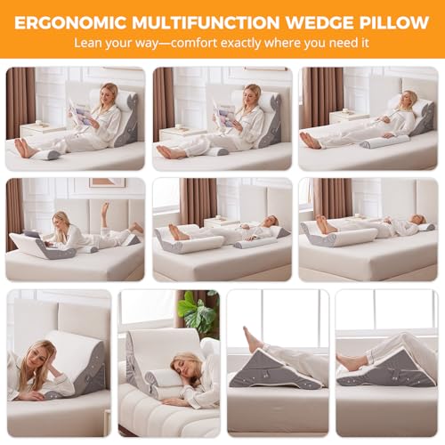 Ruqmuis Wedge Pillow Set for After Surgery, Bed Wedge Pillow, White - color: White/Grey, size: 4pcs