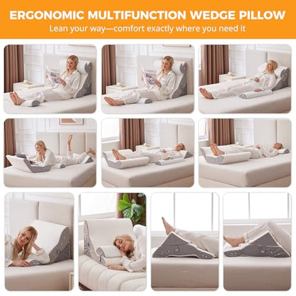 Ruqmuis Wedge Pillow Set for After Surgery, Bed Wedge Pillow, White - color: White/Grey, size: 4pcs