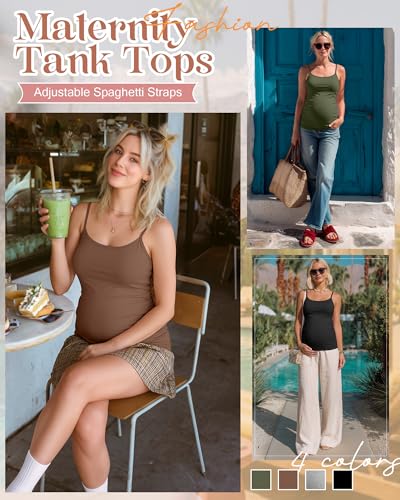 4 Pack Maternity Tank Tops - color: Army Green, Coffee, Light Gray, Black, size: Small