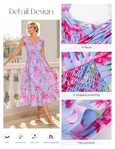 GRACE KARIN Women's Summer Floral Maxi Wedding Guest Dresses - color: Blue Pink, size: Medium