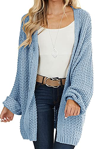 Maroway Womens Oversized Long Cardigan Open Front Knit Sweater - color: Blue, size: Medium