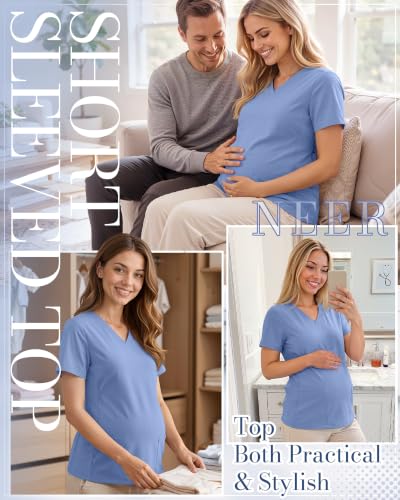 Neer Women's Maternity Scrub Top - color: Light Blue, size: Medium