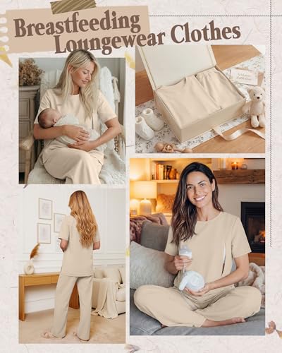 2Pc Postpartum Nursing Pajamas Set - color: Apricot, size: Small