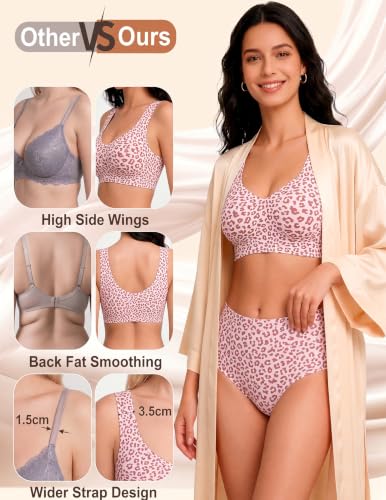 Wireless Pullover Sleep Bras for Women Seamless No Underwire T Shirt Bra - color: Leopard Pink, size: 3X-Large