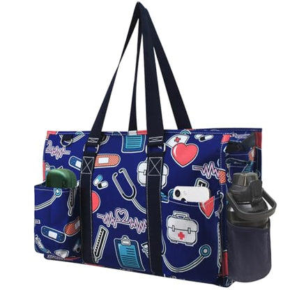 NGIL Work Tote Bag with Exterior Pockets - color: Ngil Zip-nurse Theme-navy