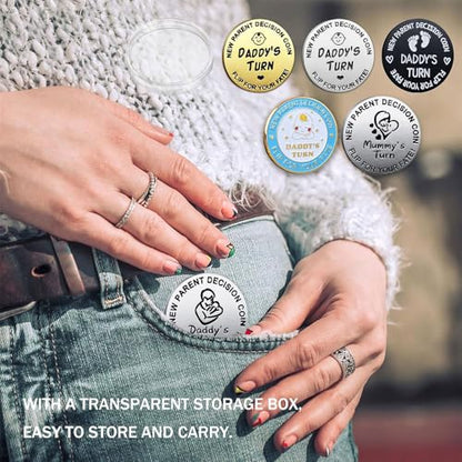 Funny Double Sided New Parents Decision Coin Pregnancy Gifts - color: Style E-Silver