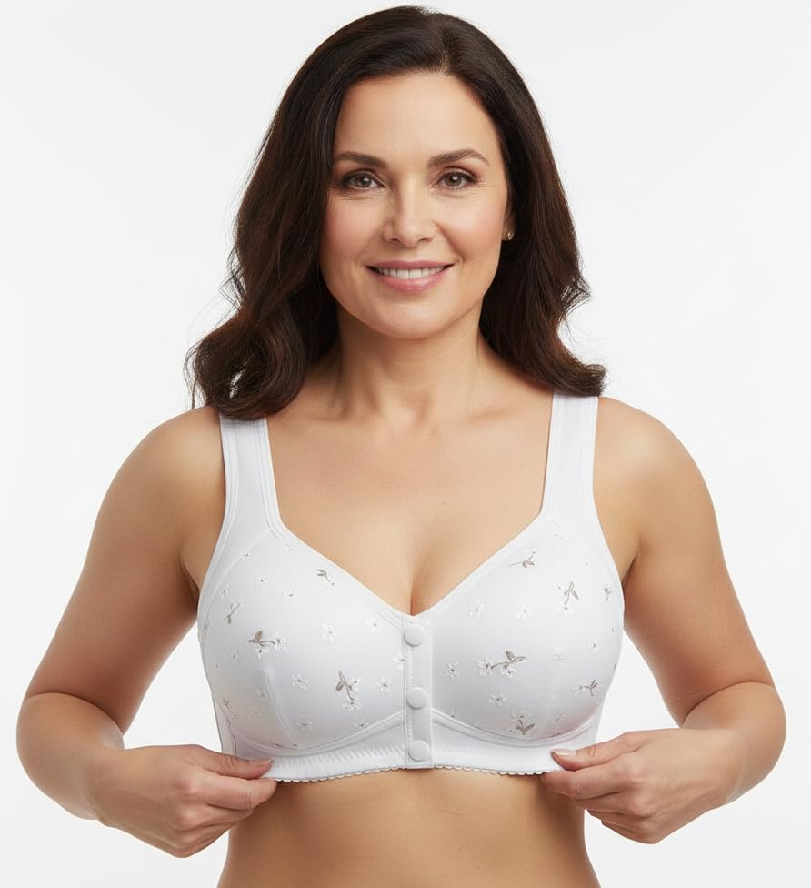Daisy Bras for Older Women No Underwire Front Closure Comfort Senior Wireless Snap Closing Bra - color: Light Gray