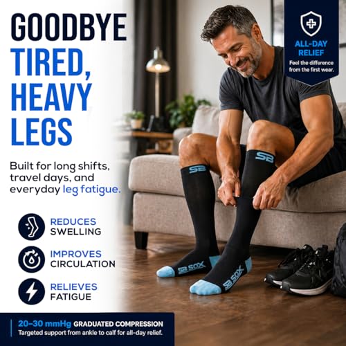SB SOX Compression Socks for Men & Women (20-30mmHg) - color: Black/Blue, size: Small