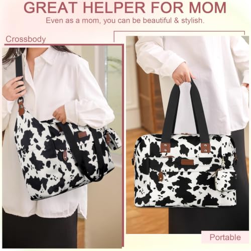 Pritent Diaper Bag Tote Waterproof Maternity Baby Bags with Pacifier Case - color: Cowprint, size: Large