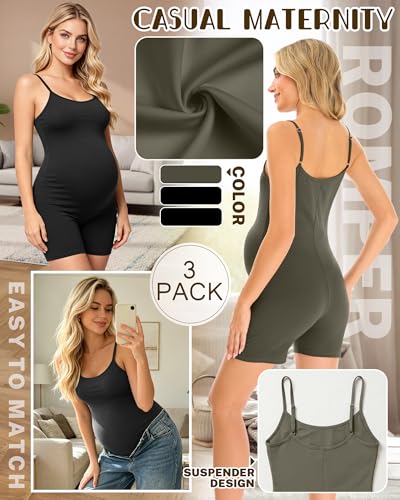 3 Pack Women's Maternity Bodysuits - color: Army Green, Black, Black, size: XX-Large