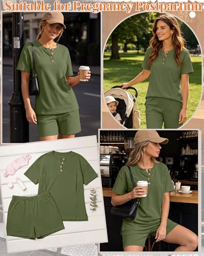 Maternity Nursing Pajama Set - color: Army Green, size: Small