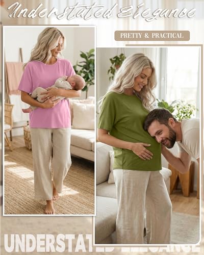 3 Pack Women's Oversized Nursing Tops - color: Light Khaki, Pink, Grass Green, size: X-Large