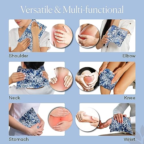 SacksyThyme Microwave Heating Pad for Pain Relief, Flaxseed & Cherry Pit Herbal Heating Pad, Hot Cold Therapy (Indigo) - color: Indigo