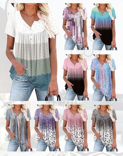 Womens Summer Plus Size Tops Blouses Short Sleeve Shirts Lace Pleated Tunic Tops M-4XL - color: A 02-122-leopard, size: Medium