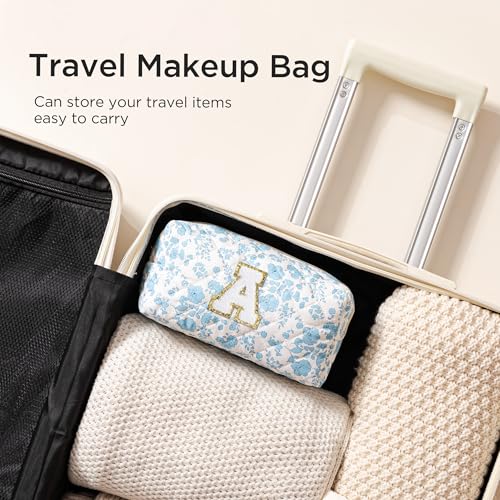 HBselect Personalized Makeup Bag for Women Initial Quilted Toiletry Bag - color: Blue Flower, size: N