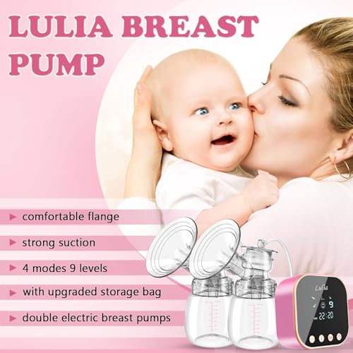 Lulia Double Electric Breast Pump, 4 Modes & 9 Levels Breastfeeding Pump - color: Pink White