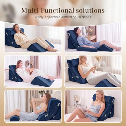 4PCS Wedge Pillow Set, Incline Pillow for GERD & Heartburn Relief - color: Full Navy