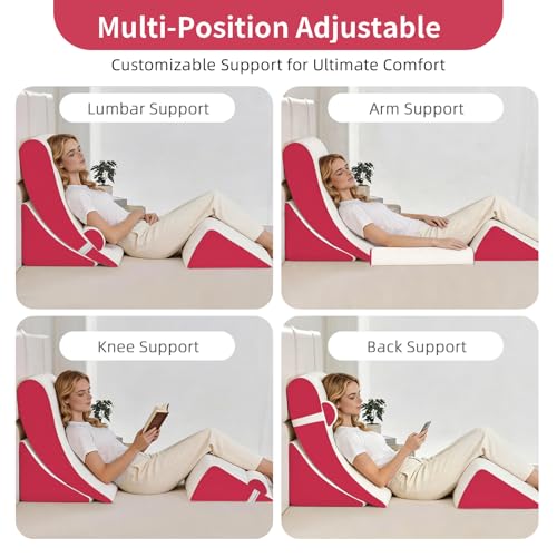 Wedge Pillow Set for After Surgery,White/Red,4PCS-22 - color: White/Red, size: 4PCS-22''