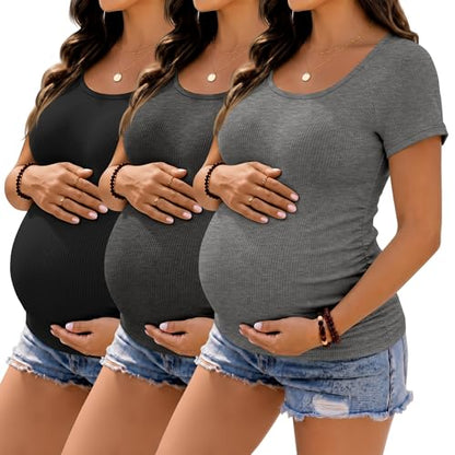 3 Pack Women's Maternity Tops - color: Heather Gray, Dark Heather Gray, Black, size: Medium