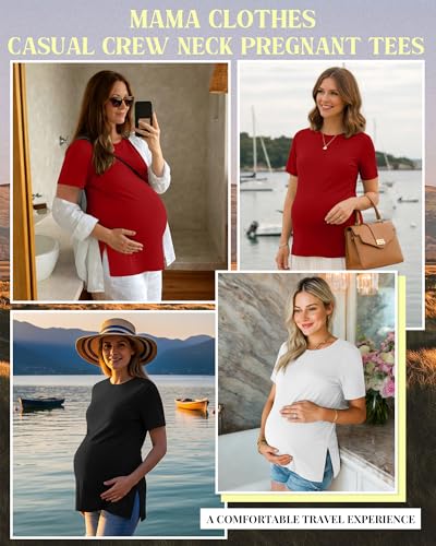 Ficerd 3 Pack Women's Maternity T Shirts - color: Red, White, Black, size: Small