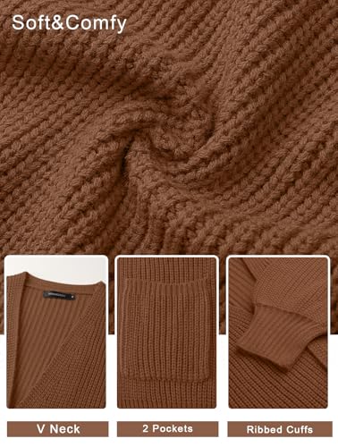 MEROKEETY Long Sleeve Oversized Cardigan Sweaters for Women - color: Brown, size: Small
