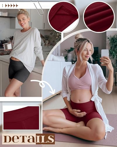 4 Pack Maternity Shorts - color: Burgundy, Mixed Black, Black, Black, size: Small