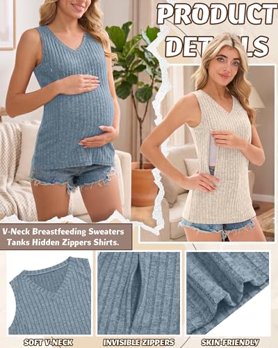3 Pack Women's Nursing Tank Tops - color: Black, Apricot, Blue, size: Medium