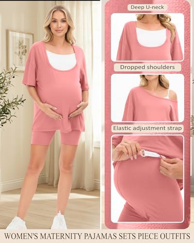 2 Piece Women Maternity Set Pregnancy Outfit - color: Light Pink, size: Medium