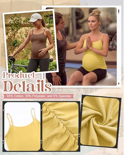4 Pack Maternity Tank Tops - color: Peach Pink, Gray-green, Yellow, Coffee, size: Medium