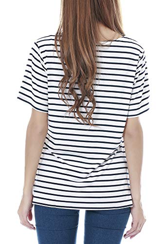Smallshow Women's Maternity Nursing Tops Short Sleeve Breastfeeding Clothes - color: White Stripe/Black/Grey(3 Pack), size: Large