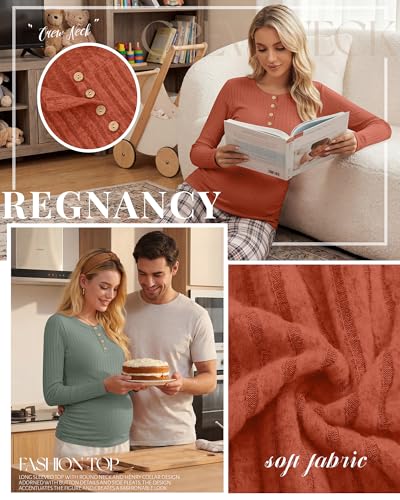 Oakgarden 3 Pack Womens Maternity Sweaters Henley Pregnancy Tops - color: Dark Gray, Bean Green, Caramel, size: Small