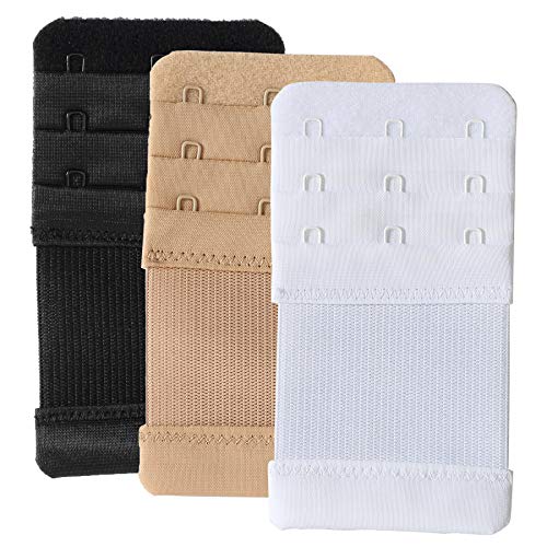Bra Extender 3 Hook Elastic Stretchy Bra Band Extension 3pcs-Pack - color: Black, Beige, White, 0.75inch(1.9cm)