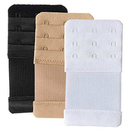Bra Extender 3 Hook Elastic Stretchy Bra Band Extension 3pcs-Pack - color: Black, Beige, White, 0.75inch(1.9cm)