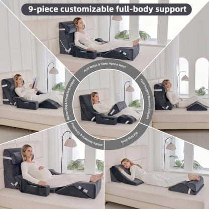 Wedge Pillow Set for After Surgery,Dark Grey,9PCS-23.2" - color: Dark Grey, size: 9PCS-23.2''