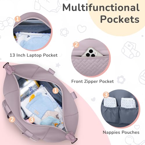 Tenot Diaper Bag Tote, Baby Bags with Pacifier Case Purper - color: Purper, size: Medium